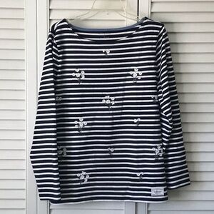 Talbots Navy and White Striped Long Sleeve Top